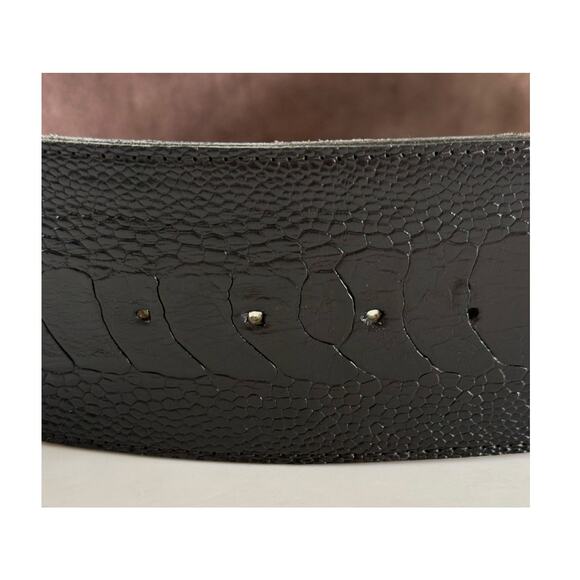 Genuine Ostrich Wide Leather Belt Womens Size Medium Dark‎ Brown - Picture 6 of 14